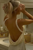Sheath Spaghetti Straps Satin Long Prom Dresses With Pearls For Women HZ0311