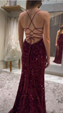 Sequined Mermaid Evening Gown Floor-Length Lace-Up Back Prom Dress HZ0311
