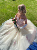 Unique Ball Gown Off The Shoulder Champagne Tulle Prom Dresses Inspiration Long Party Dress Birthday Outfits Graduation Dress HZ0311