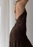 Vintage Mermaid Sleeveless Halter Brown Lace Long Prom Dresses Aesthetic For Senior Teens Party Outfits Prom Gown HZ0311