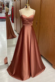 Classy Slim Long Green Satin A line Prom Dress With Straps HZ0311
