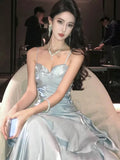 Shiny Mermaid Light Sky Blue Spaghetti Straps Dance Party Dress Girls Graduation Prom Dresses HZ0311