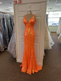 Modest Mermaid V Neck Orange Sequin Prom Dresses Inspo For Teens Formal Dress Party Outfits Prom Gowns HZ0311