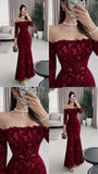 Sexy Mermaid Off The Shoulder Burgundy With Lace Sleeves Prom Dresses Long Evening Formal Gown Wedding Party Gowns HZ0311