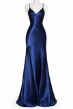 Modest Night Aesthetic Mermaid Spaghetti Straps Navy Blue College Formal Outfit Long Prom Graduation Dresses For Teens HZ0311