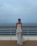 White Strapless Satin Chiffon Split Holiday Summer Prom Dress 18th Birthday Outfits HZ0311