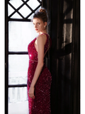 Sparkly Mermaid Jewel Neck Fuchsia Sequin Long Prom Dresses Impress 18th Birthday Outfits Prom Gown HZ0311