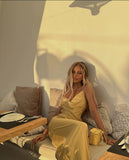 Sexy Mermaid Spaghetti Strap Yellow Pleated Inspo Formal Party Gowns Long Prom Dresses HZ0311
