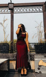 Vintage Sheath Spaghetti Straps Black Tulle Burgundy Sleeveless Long Prom Dresses 18th Birthday Outfits HZ0311