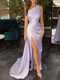 Simple Black Long One Shoulder Slit Mermaid Prom Dresses 18th Birthday Outfits HZ0311