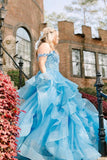 Cute Ball Gown Off The Shoulder Light Sky Blue Lace Tulle Prom Dresses Party Dress Birthday Outfits Graduation Dress HZ0311