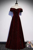 Burgundy velvet long prom dress evening dress HZ0427