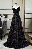 Sparkly Long A-line Lace Up Back Evening Prom Dresses Party Dress HZ0427