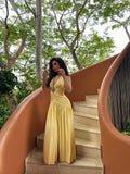 Women Sexy Mermaid Halter Yellow Chiffon Bodycon Formal Gowns Evening Maxi Dress Prom Dress Aesthetic For Women Party Outfits HZ0311