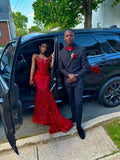 Luxurious Mermaid Strapless Red Sequin With Beaded Long Prom Dresses For Black Girls Formal Dress Party Birthday Outfits HZ0311
