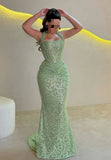 Shinning Mermaid Halter Sequin Mint Green Prom Dresses For Teens Formal Dress Party Outfits Prom Gown HZ0311