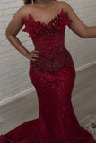 Elegant Mermaid Sweetheart Burgundy Sequins Black Women Party Dresses Long Formal Prom Dresses 20th Birthday Gown HZ0311