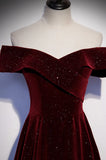 Burgundy velvet long prom dress evening dress HZ0427