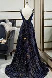 Sparkly Long A-line Lace Up Back Evening Prom Dresses Party Dress HZ0427