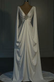 Modest Mermaid V Neck White Satin With Beaded Long Formal Prom Evening Dress Dinner Outfits Party Gowns HZ0311