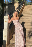 Spaghetti Straps Pink Sheer Lace Long Dress For Teens Prom Dresses HZ0311