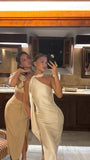 Unique Mermaid One Shoulder Silky Satin Yellow Prom Dresses Long Party Dress Wedding Guest Birthday Outfits Gown HZ0311