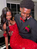 Glitter Mermaid Off The Shoulder Red Sequins Long Formal Fancy Prom Evening Dress Dinner Outfits Classy Party Gowns For Black Girls HZ0311