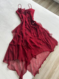 Vintage High Low Spaghetti Strap Chiffon Burgundy With Beaded Appliques Formal Gowns Evening Maxi Dress Prom Dress Aesthetic For Women Party Outfits HZ0311