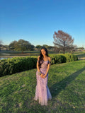 Mermaid Marine Ball Dresses Floor Length Formal Gowns Off The Shoulder Lilac Lace Prom Dresses Evening Dress HZ0311