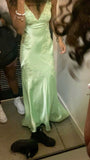 Pretty Mermaid V Neckline Green Satin Backless Evening Dress Prom Dresses With Beads HZ0311