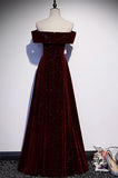 Burgundy velvet long prom dress evening dress HZ0427
