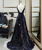 Sparkly Long A-line Lace Up Back Evening Prom Dresses Party Dress HZ0427