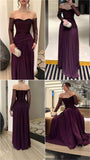 Sexy A Line Off The Shoulder Grape With Sleeves Beaded Prom Dresses Long Evening Formal Gown Wedding Party Gowns HZ0311