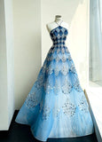 Classy Ball Gown Blue Tulle Long Inspo For Women Girls Halter Formal Party Gowns Long Formal Prom Dresses HZ0311