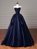 Classy Ball Gown Navy Blue Satin Long Inspo For Women Girls Formal Party Gowns Long Formal Prom Dresses HZ0311