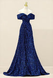 Sequin Mermaid / Trumpet Evening Gown Elegant Dress Formal Wedding Floor Length Off Shoulder Lace Up with Pleats HZ0311
