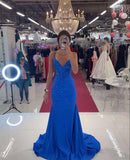 Gorgeous Electric Royal Blue Mermaid V-Neck Prom Dress Spaghetti-Straps Formal Party Gowns HZ0311