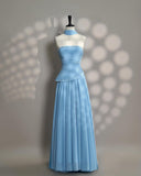 Elegant A line Strapless Blue Evening Dress Women Party Long Formal Dresses Prom 16 Birthday Party Ladies Gown HZ0311