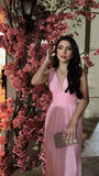 Simple A Line V Neck Pink Chiffon Prom Dresses Senior Evening Dress Party Gowns HZ0311