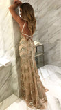 Elegant Mermaid Halter Sleeveless Navy Blue With Lace Long Sequins Backless Prom Dresses Vestidos De Dia HZ0311
