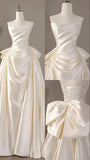 Retro 1950s Wedding Dresses for Bride Mermaid Strapless With Pleated Satin Petite/Plus Size Bridal Gowns for Spring Summer Wedding HZ0311