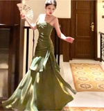 Modest Mermaid Spaghetti Straps Green Long Prom Dresses High School Teens Graduation Dance Dress 20th Birthday Outfits HZ0311