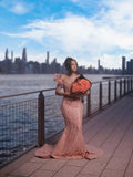 Elegant Dusty Rose Off-The-Shoulder Sweetheart Prom Dresses Mermaid Column Floor Length With Beads HZ0311