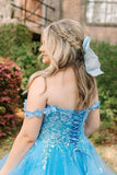 Cute Ball Gown Off The Shoulder Light Sky Blue Lace Tulle Prom Dresses Party Dress Birthday Outfits Graduation Dress HZ0311