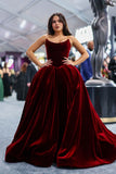 Modest Ball Gown Strapless Burgundy Velvet Prom Dresses Long Party Dress Evening Dresses HZ0311