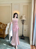 Modest Mermaid Spaghetti Strap Pink Sequin Evening Dresses Slit High School Teens Senior Night Dance Prom Outfits HZ0311