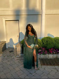 Modest Senior Prom Dresses High Schools Inspiration Mermaid Sweetheart Green Sequin With Slit Semi Formal Grad Long Prom Dress For Teens HZ0311