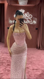 Two Pieces Pink Beaded Bodycon Party Dress Long Prom Dresses HZ0311