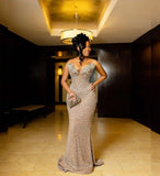 Sparkle Crystal Evening Dresses With Back Lace-up Black Girls Sequin Beaded Mermaid Wedding Party Gown For Women HZ0311