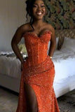 Orange Mermaid Prom Dress Sleeveless Sweetheart Sequined Formal Dress Party Gown For Women HZ0311